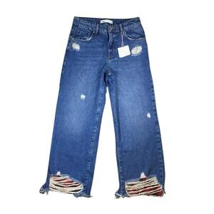 Zara Culotte Distressed Cropped Jeans NWT - 4